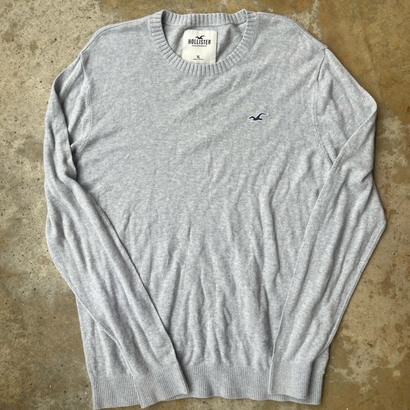 Hollister Sweater Mens XL V-Neck Light Gray Cotton Stretch Preppy Casual Ribbed - Picture 1 of 4